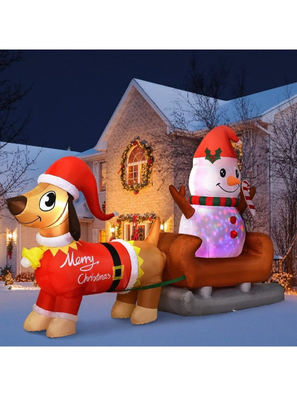 8 Ft Inflatable Snowman Christmas Decoration with Rotating LED Lights - Yard